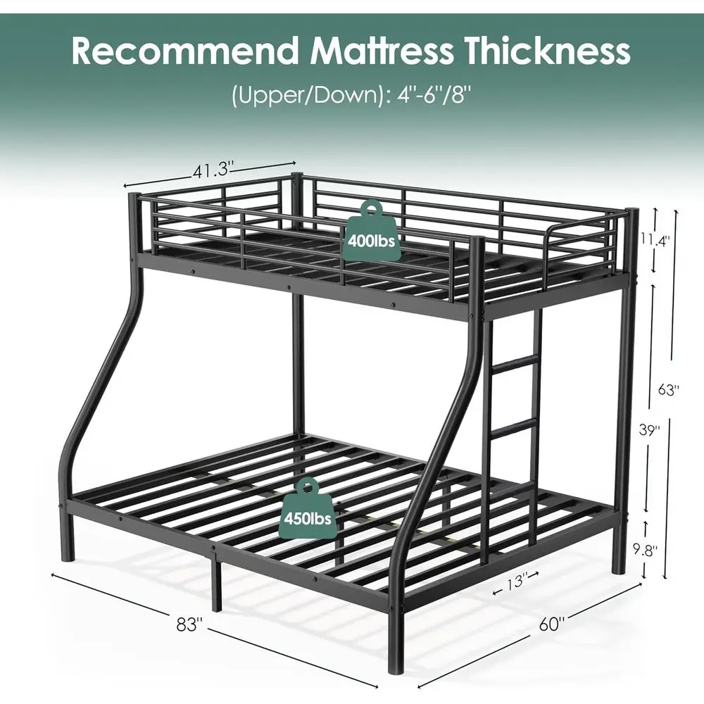 Twin XL Over Queen Bunk Bed Size,Heavy Duty Bunk Beds with Bottom Space & Guardrail Metal Bunk Bed Frame for Adults Dorm Bedroom