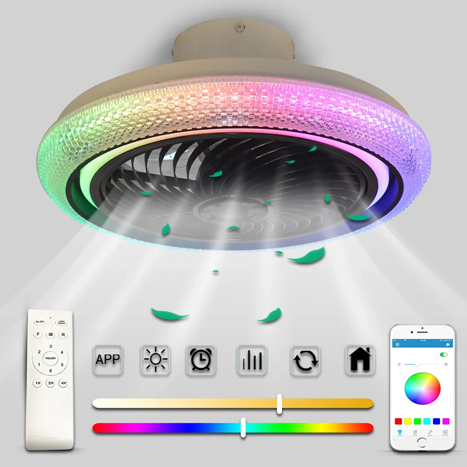 Smart Ceiling Fan Led Light With Remote Control And Bluetooth Speaker Ventilation Fan 6 Speed For Home Room Lighting