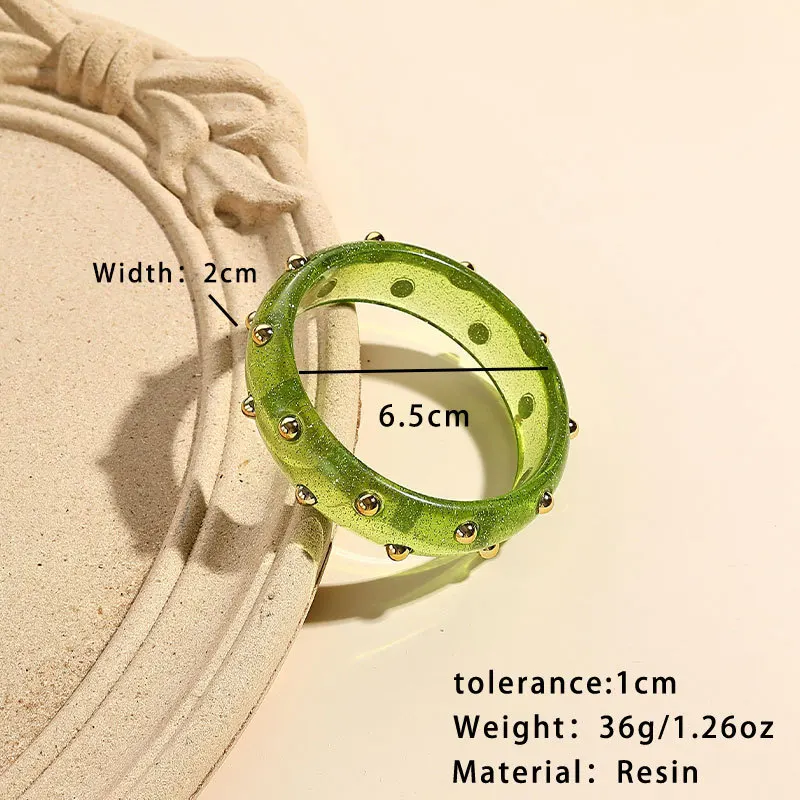 HUANQI Geometric Transparent Glitter Gold Color Bean Colored Round Resin Bracelet for Women Simple Fashion Elegant Jewelry 2024