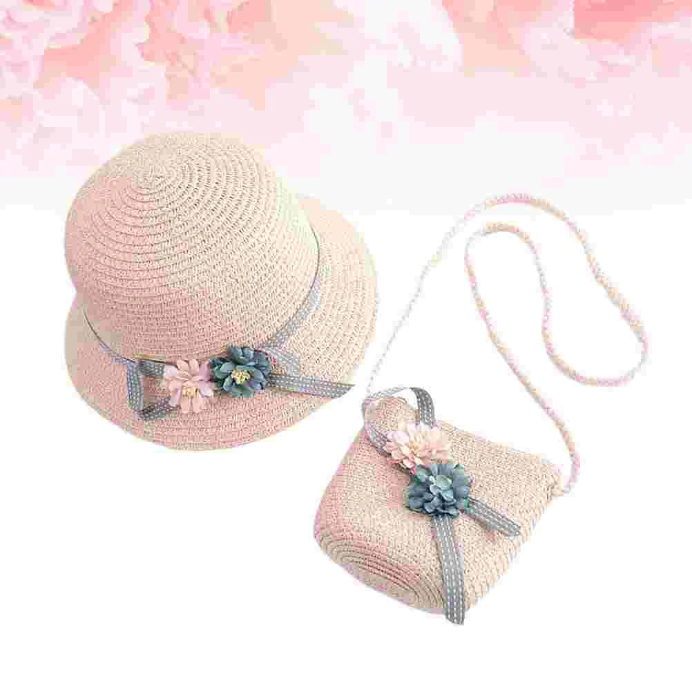 

1 Set of Kids Beach Kit Adorable Straw Hat Crossbody Bag for Little Girls ( )