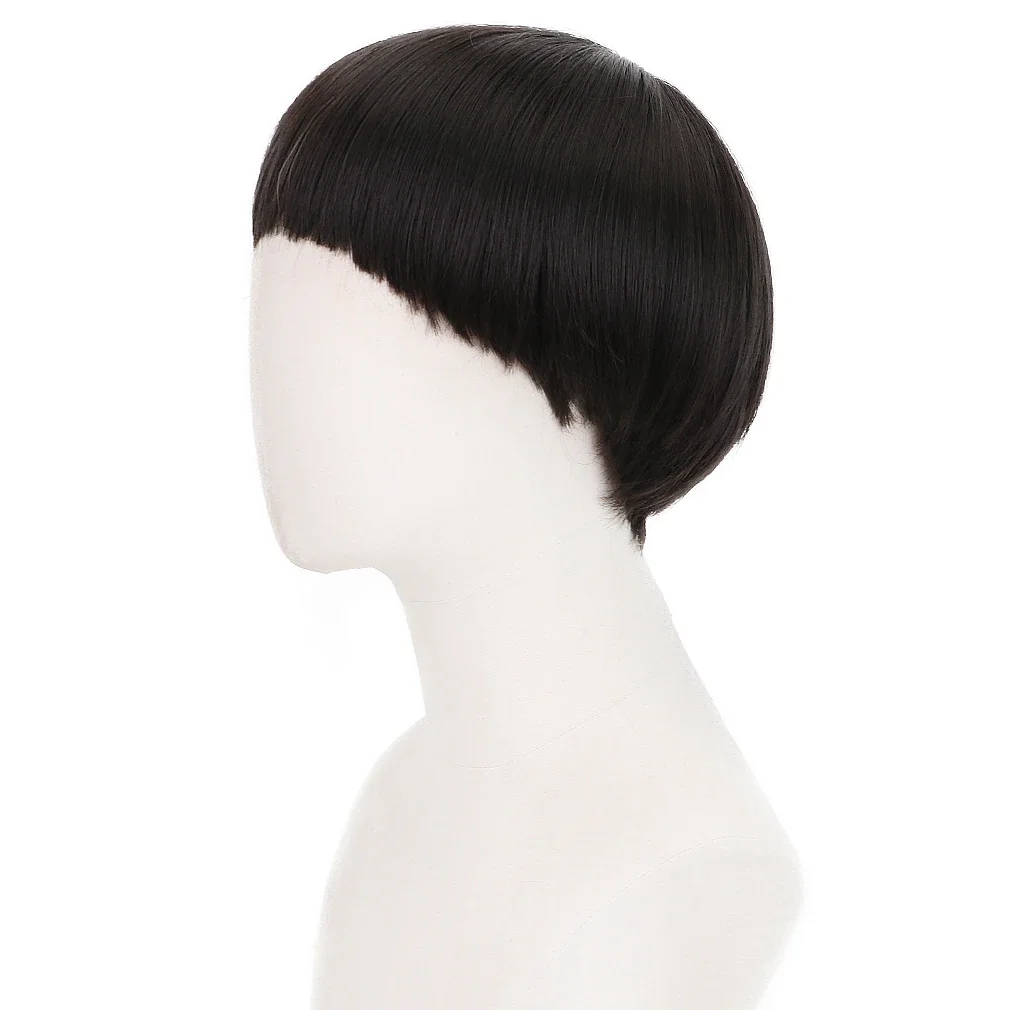 AICKER-Perruque Synthétique Courte Noire avec Frange pour Homme, Coupe Droite, Filles, Cheveux Raides, Salle Plus Lente, 60s, Naturel, Unisexe, Cosplay, Degré de Chaleur