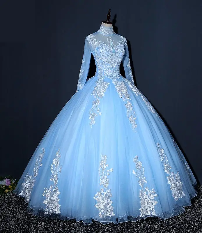 الفرنسية الأزرق غزل ملون جديد طويل الأكمام الدانتيل حبة التطريز أنيقة وعصرية مأدبة مساء اللباس مخصص