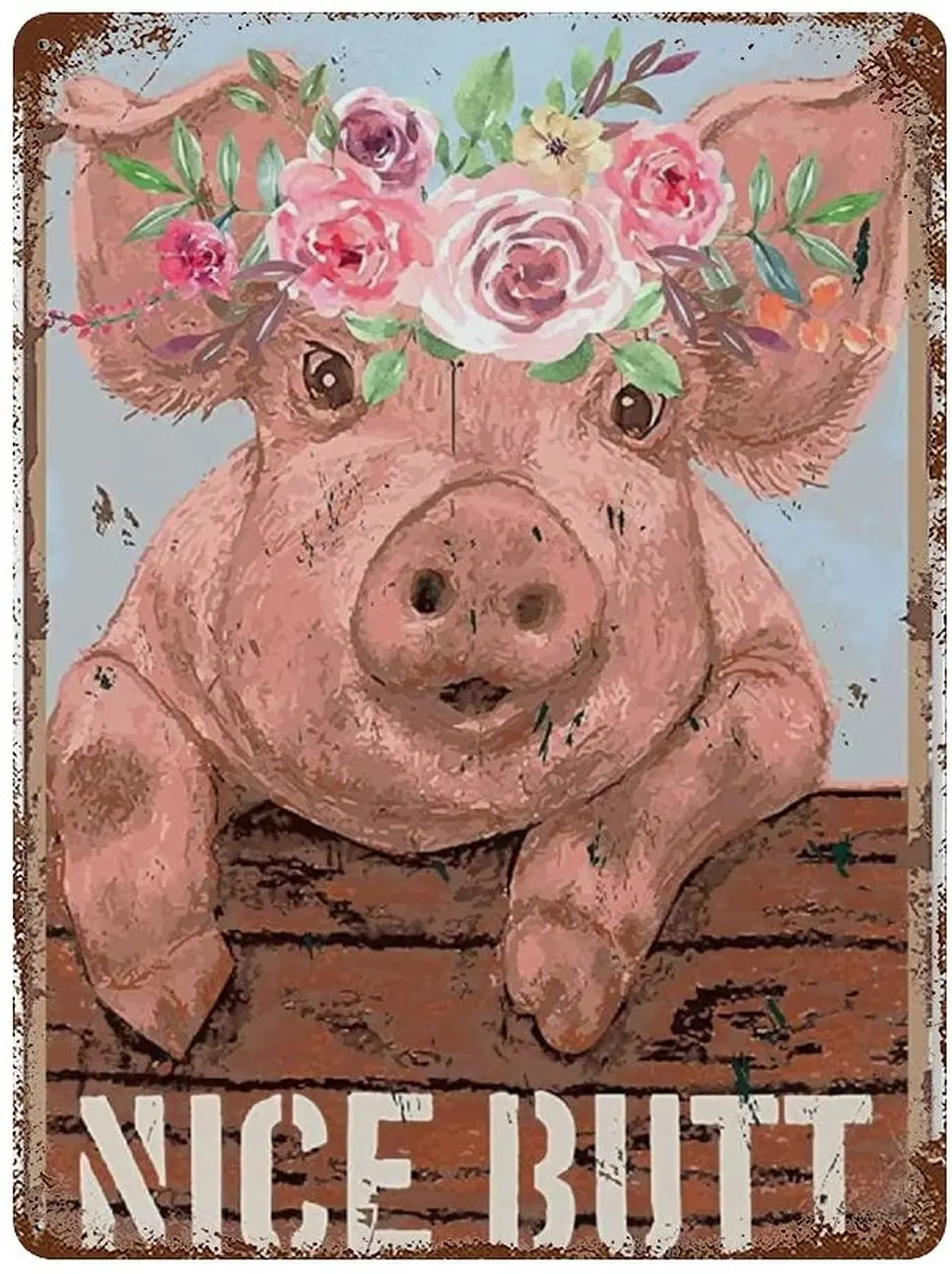 JEFCY Funny Bathroom Quote Metal Tin Sign Wall Decor Vintage Farm Pig Tin Sign for Office Home Classroom Bathroom Decor Gifts