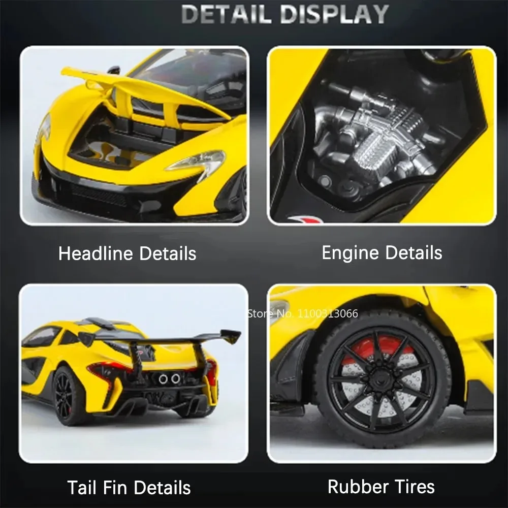 1:24 Scale SLR P1 Models Toys Miniature Cars with Pull Back Light Sound Vehicles Rubber Tires Car Model for Toddler Kids Gifts