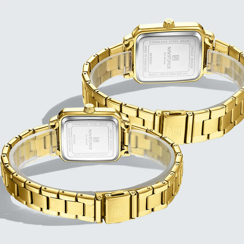 NAVIFORCE Original Luxury Couple Watch Quartz Stainless Steel Square 3ATM Waterproof Date Display Casual Watches For Women Men