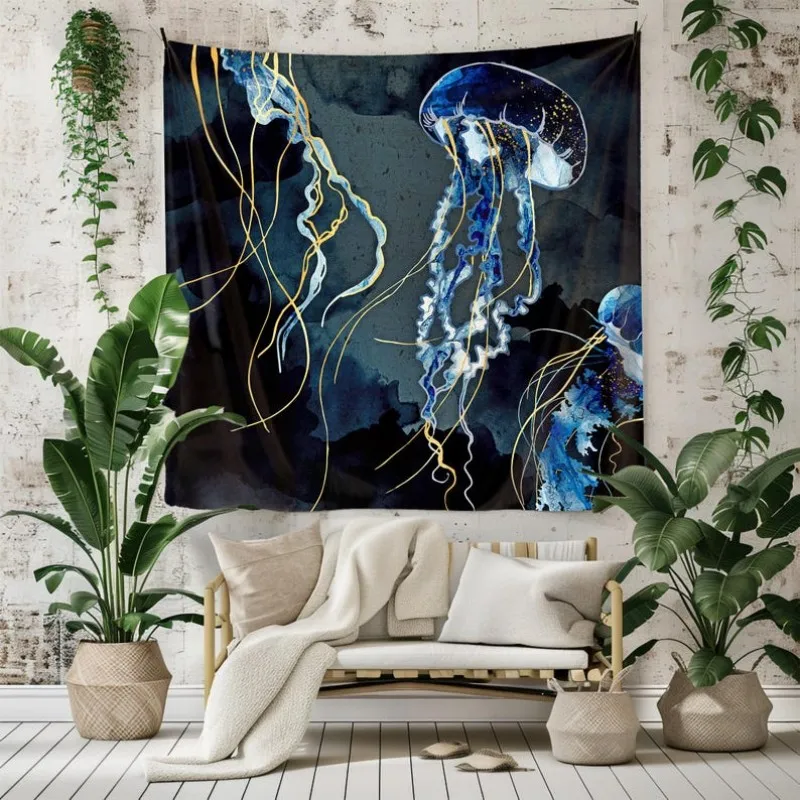 VIKAMA Ocean Beard Shaving Tapestry Polyester Wall Art Blue Coral Reef Underwater World Living Room Decoration Wall Hanging
