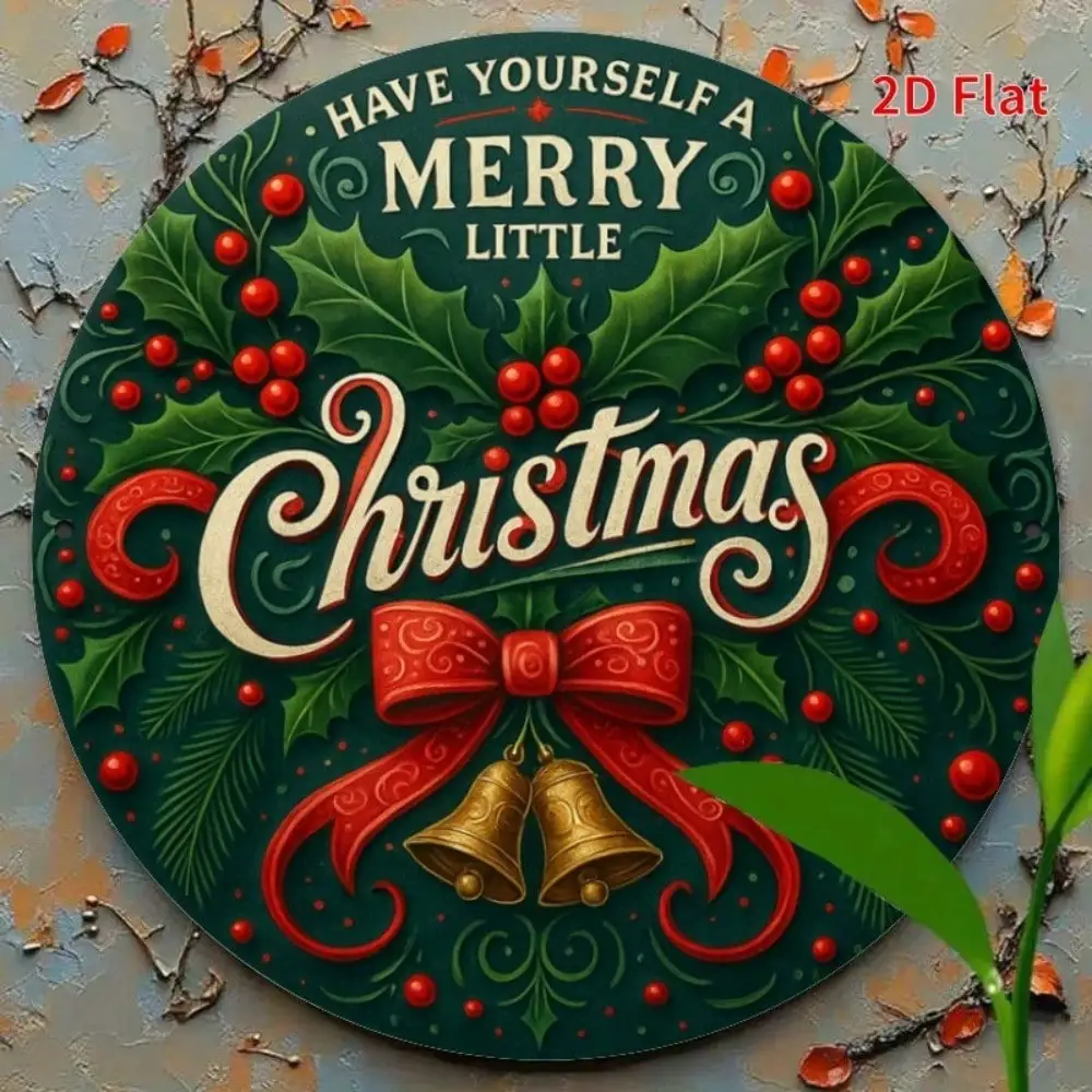 Tin Sign - Vintage Durable Metal Plaque Wall Decor, Have Yourself A Merry Little Christmas Holly Bell Bow Holiday Decor Sign Hom
