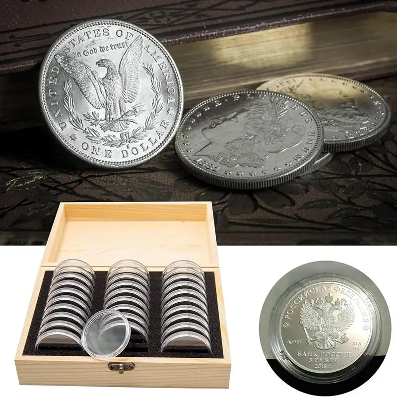 

Ящик для хранения монет с регулировочной накладкой, 30 шт., регулируемый деревянный памятный чехол для сбора монет, держатель для капсул