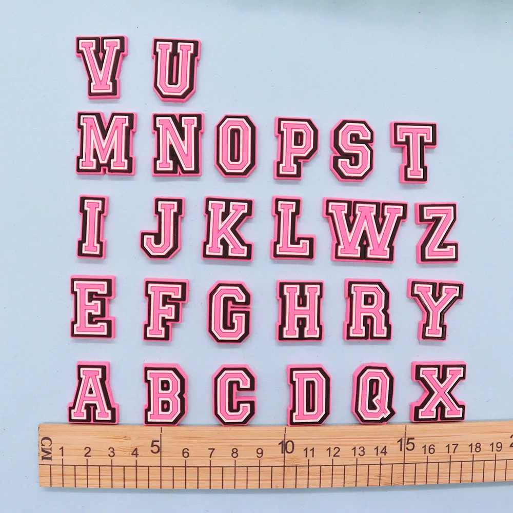 1-26Pcs PVC Pink English Letter Alphabet Sandals Shoe Charms Accessories Kids Designer Decoration DIY Backpack