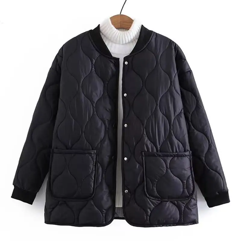 

Autumn Winter Cotton Coat Quilted Jacket Women's Clothing Trends Buttons Long Sleeves Jackets Warm Loose Light Thin Outerwear