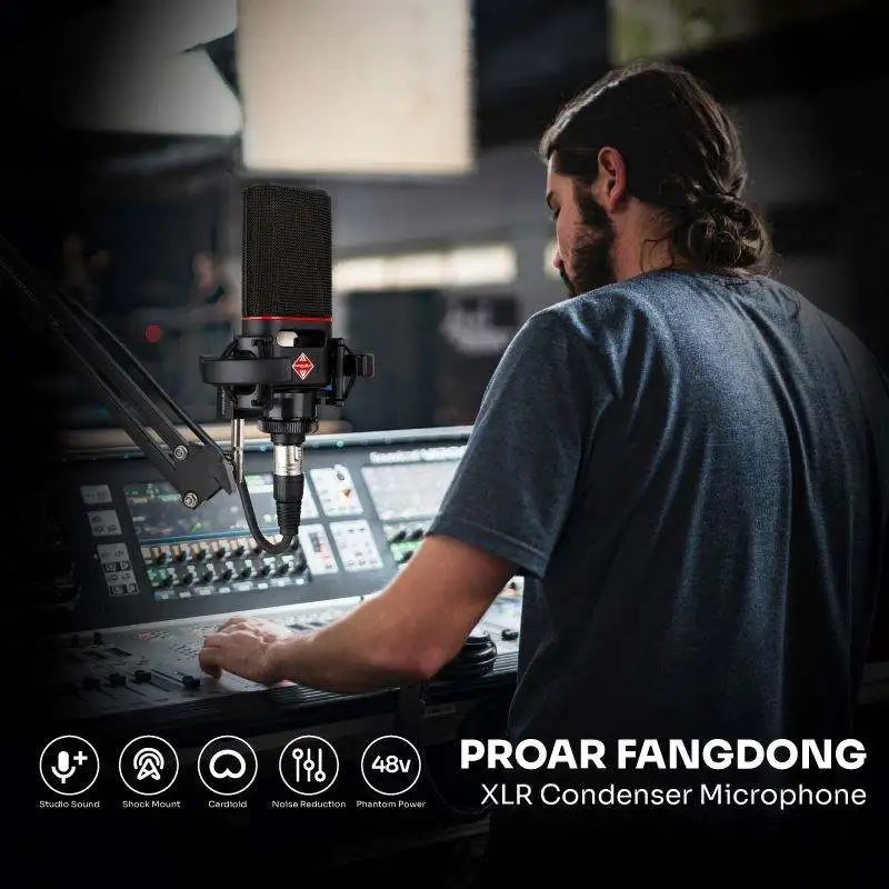 FANGDONG Professional Studio Microphone 48V Cardioid XLR Shock Mount for Broadcasting Karaoke & Gaming