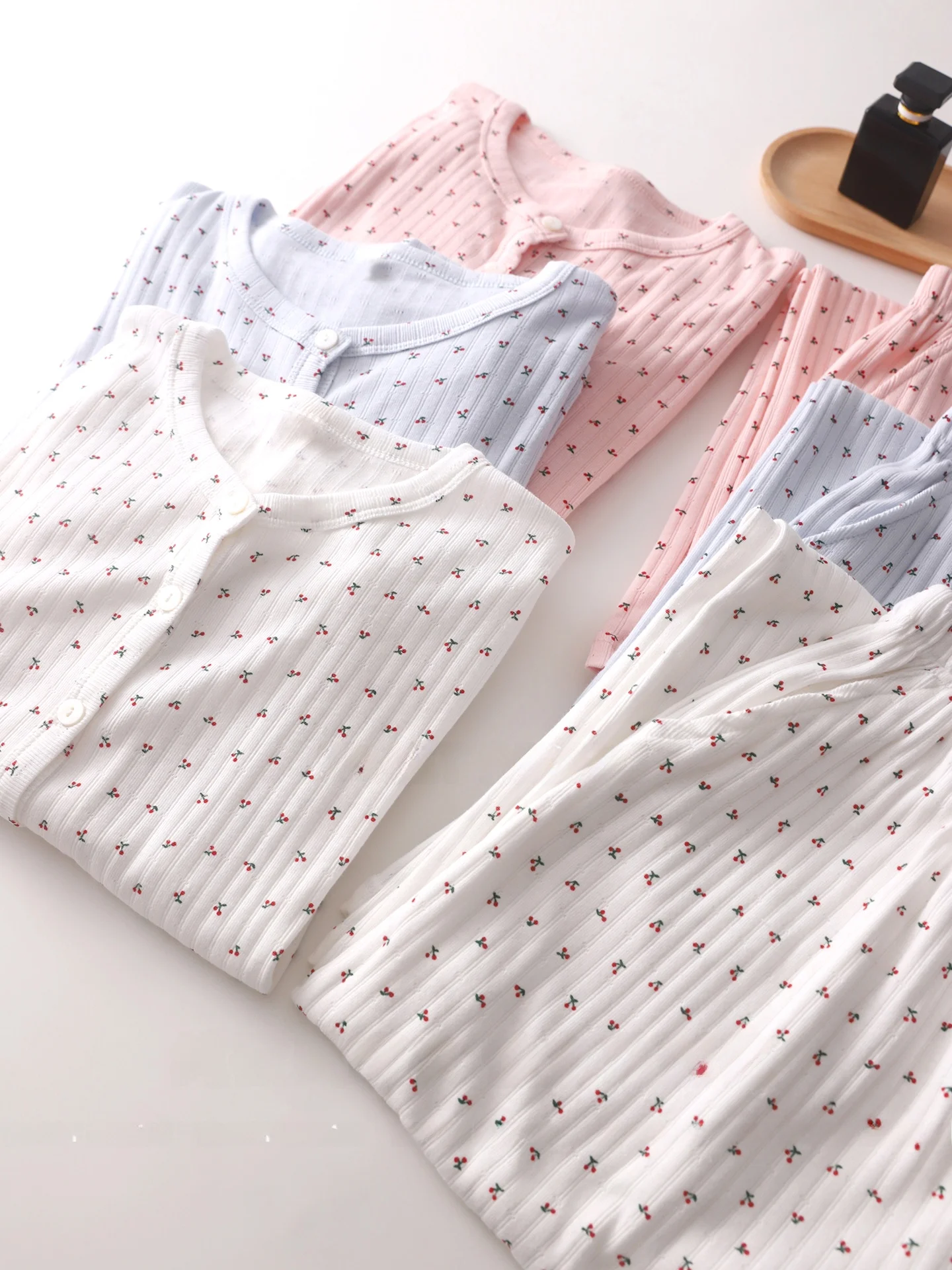 pure-cotton-sleepwear-women's-style-summer-sweet-cherry-outwear-spring-autumn-home-clothes-long-sleeve-long-pants-two-piece-set