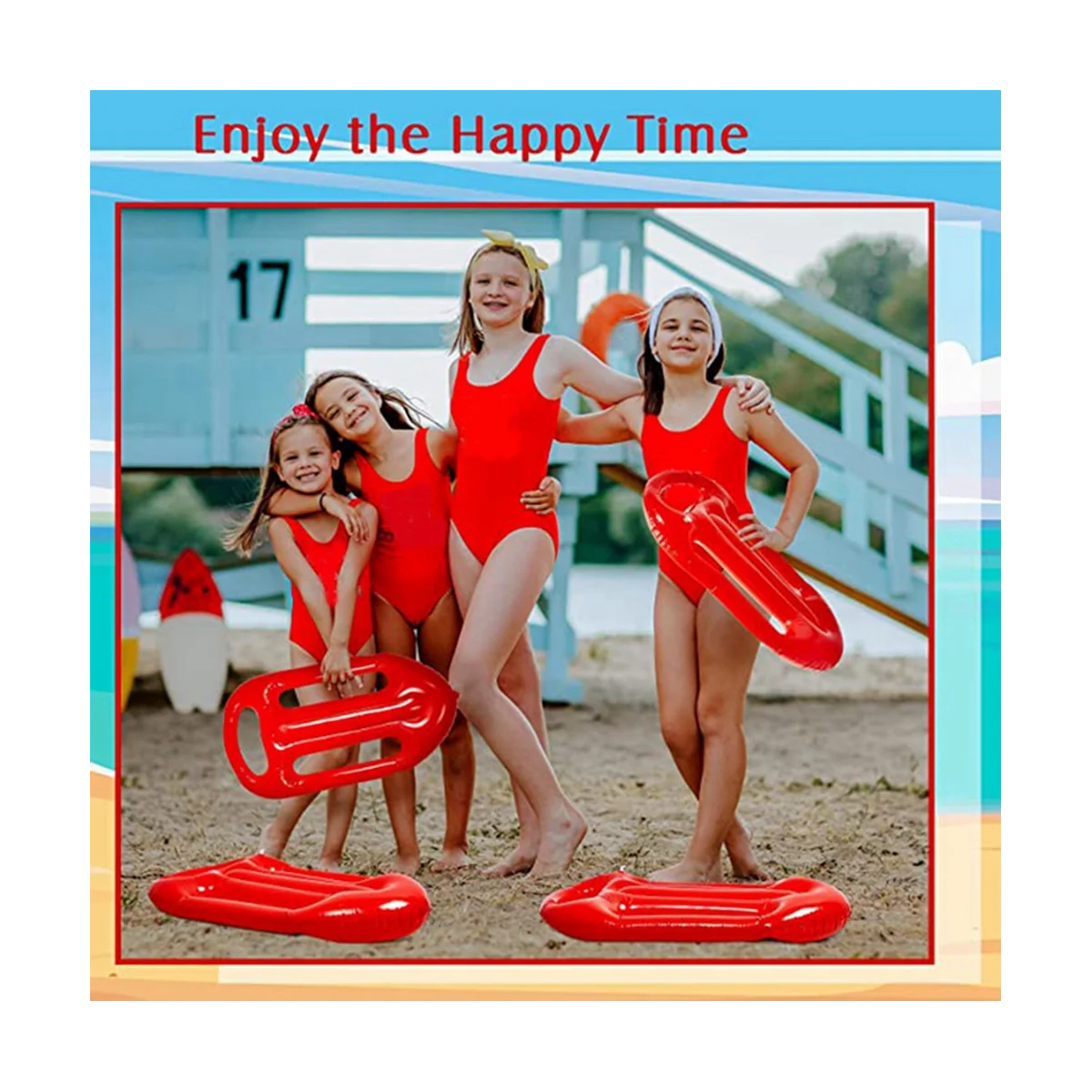 Beach Lifeguard Inflatable Floating Board Children Practice Swimming Surfboard Red Inflatable Floating Board Blowing Toy