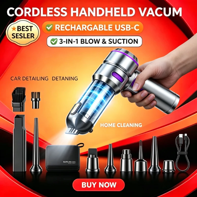 Car Vacuum LEDlamp Cleaner Powerful Mini 98000PA Cordless Portable Vacuum Cleaner for Home Appliance Handheld Blower Car Cleaner