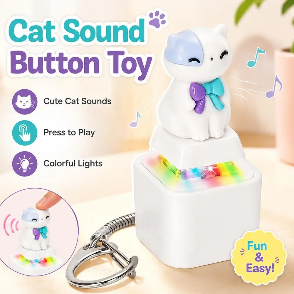 Kitten Sounding Button Toy Light-Up Keychain Fun Sound Stress Relief Gadget Press Keychain for Office Students Cat Lovers Gift