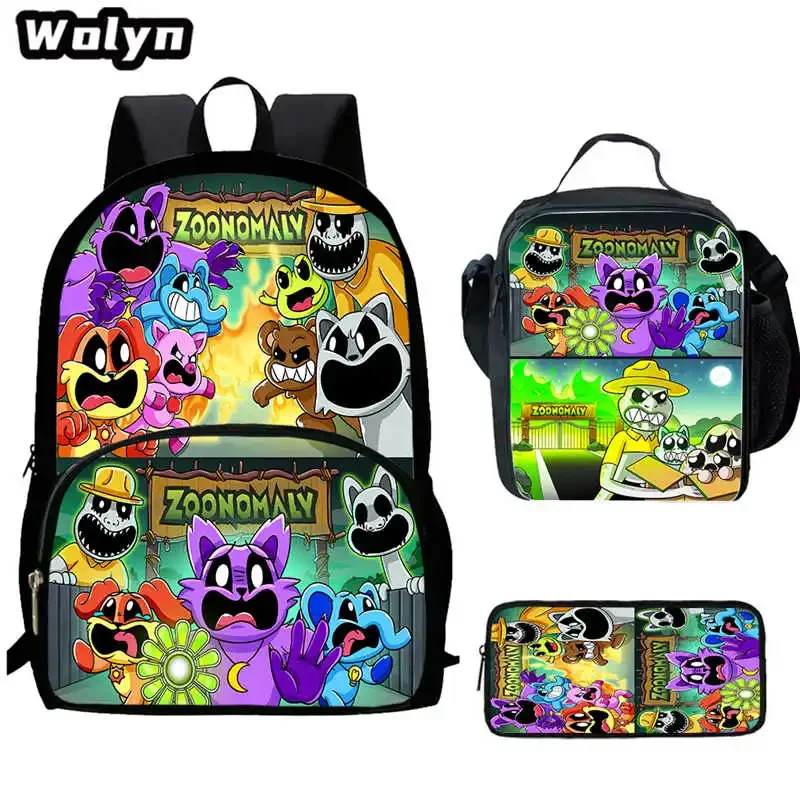 3Pcs Set Cartoon School Backpack for Boys Gilrs with  Lunch Bags Pencil Bags ,ZOONOMALY School Backpack for Grade 1-3