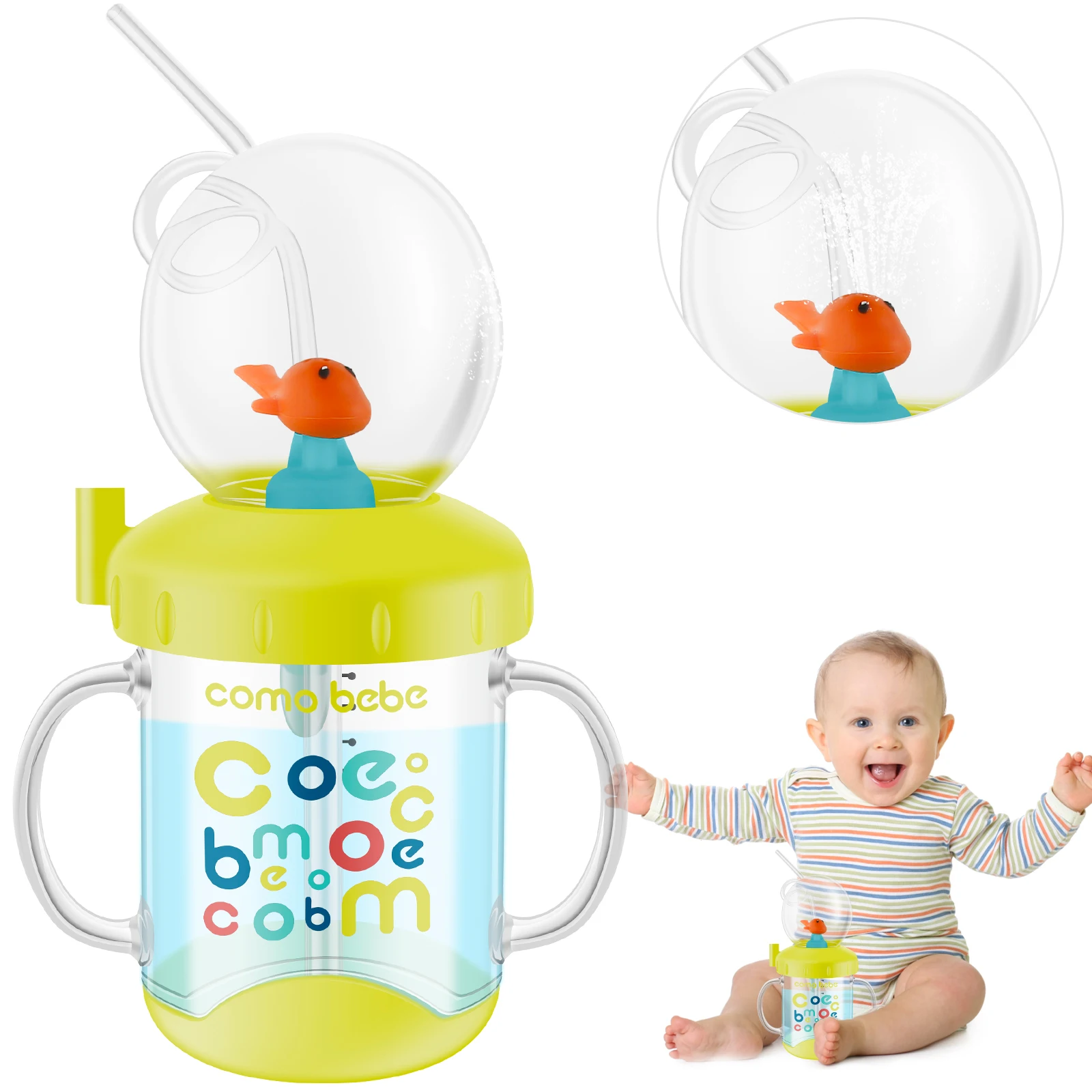 

Cute Whale Squirt Water Cup Baby Learning Drinking Cup with Straw BPA Free Leakproof Infants Water Cups Bottle 220ML Toddler Cup