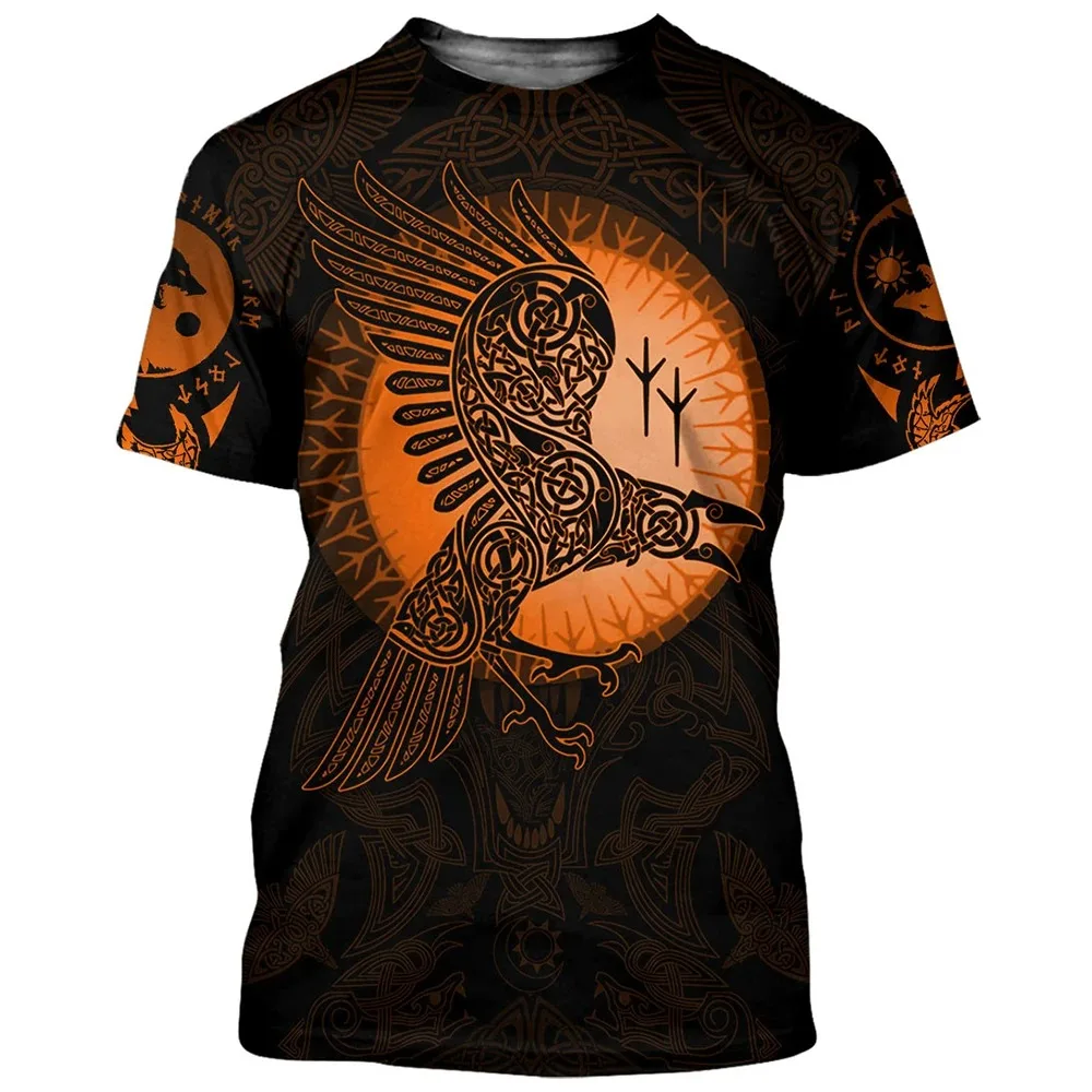 

Retro Viking print T-shirt for men's summer casual O-neck short sleeved top, hip-hop Harajuku T-shirt for men's wear