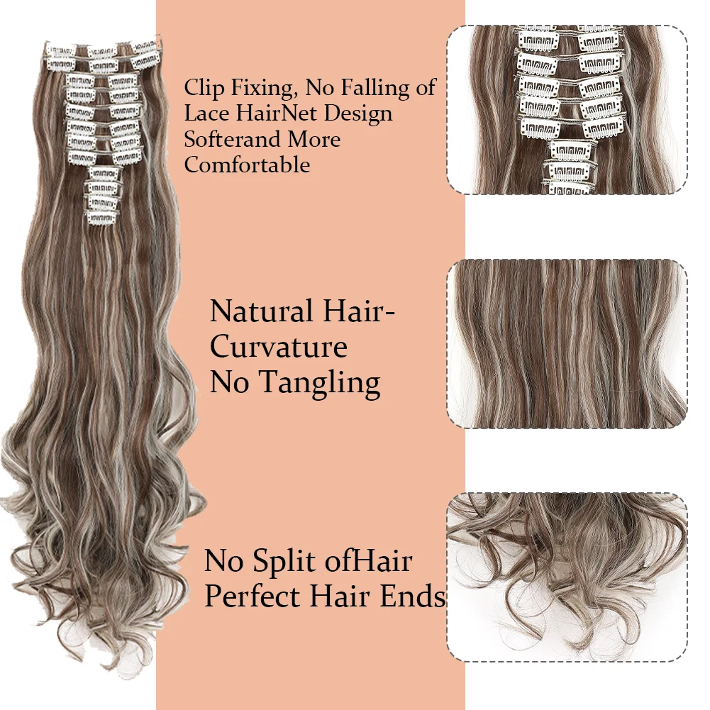 Clip In Hair Extensions 12PCS Thick Long Loose Waves Hair Extensions 24 INCH Natural Soft Waves Wavy Hairpieces for Women - view 4