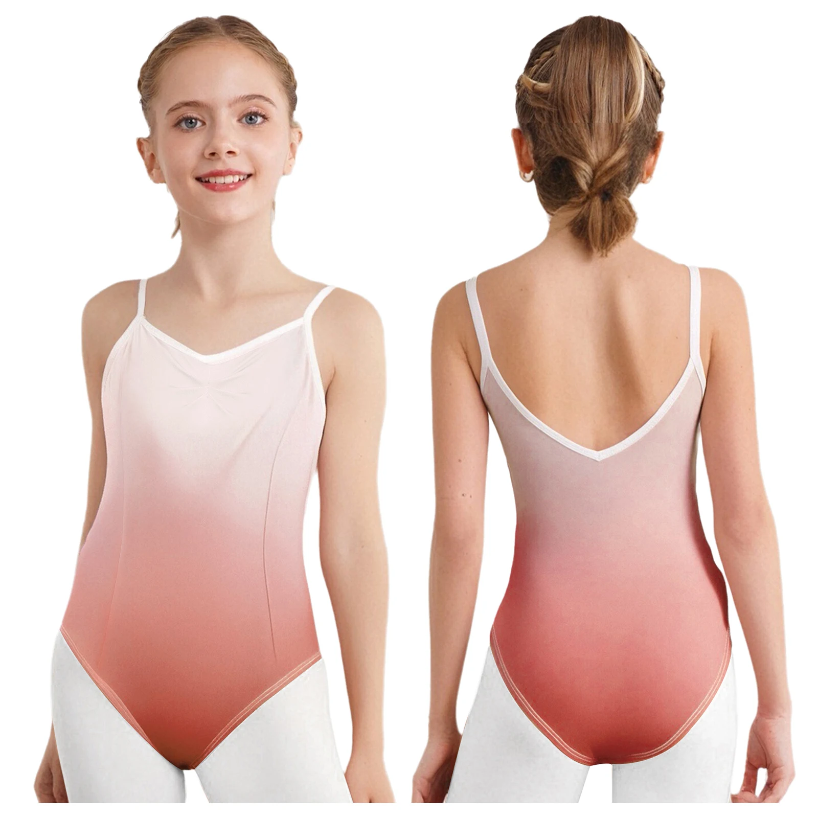 

Girls Ballet Dance Practice Bodysuit Sleeveless Gradient Color Ruched Leotard for Dance Warm Ups Gymnastics Stage Performance