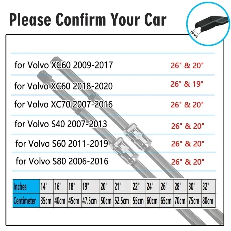 For VOLVO XC60 XC70 S40 S60 S80 V40 V60 C30 C70 Front Windscreen Windshield Wipers Car Accessories 19 20 26 Car Wiper Blades - view 2