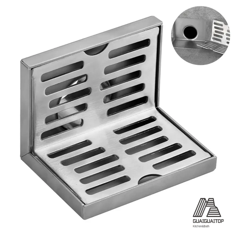 304 Shape Corner Floor Drain for 50 Pipe 304 Stainless Steel Side Drainage 10cm Wear Resistant Wall Drain Shower Room