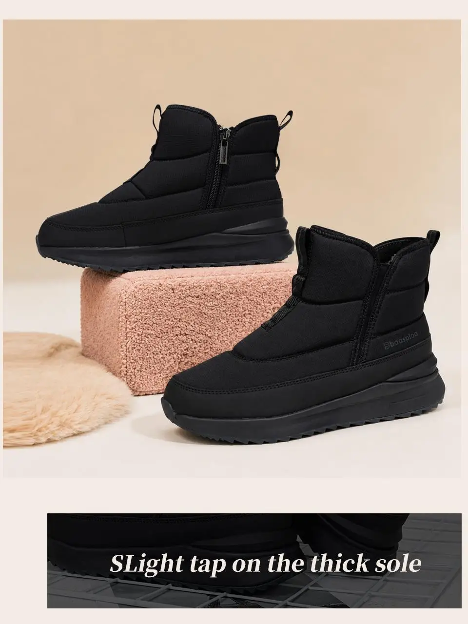 Baasploa Damen-Winter-Schneestiefel, warme Plüsch-Stiefeletten für Damen, bequeme, rutschfeste Baumwollschuhe mit Reißverschluss, wasserabweisende Freizeitschuhe – Detail 14