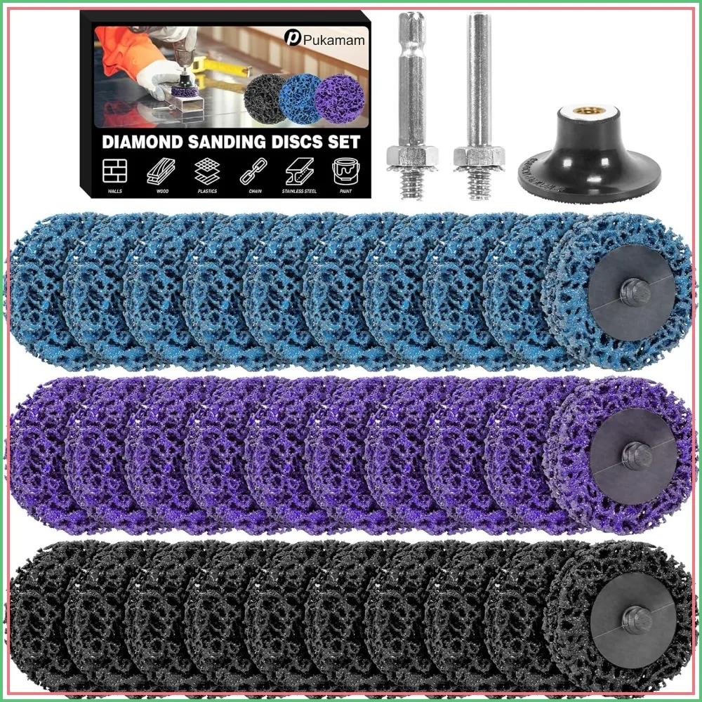 33 Pcs Diamond Sanding Discs Set, 2" Quick Change Strip Wheels for Drill, Paint Removal Tool with Holder