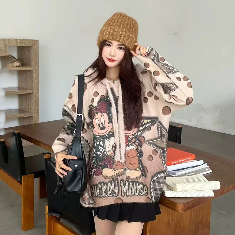 

Cartoon Heavy Industry Hooded Sweater Jacket Women's Autumn and Winter Loose New Lazy Wind Soft Waxy Casual Knitted Cardigan