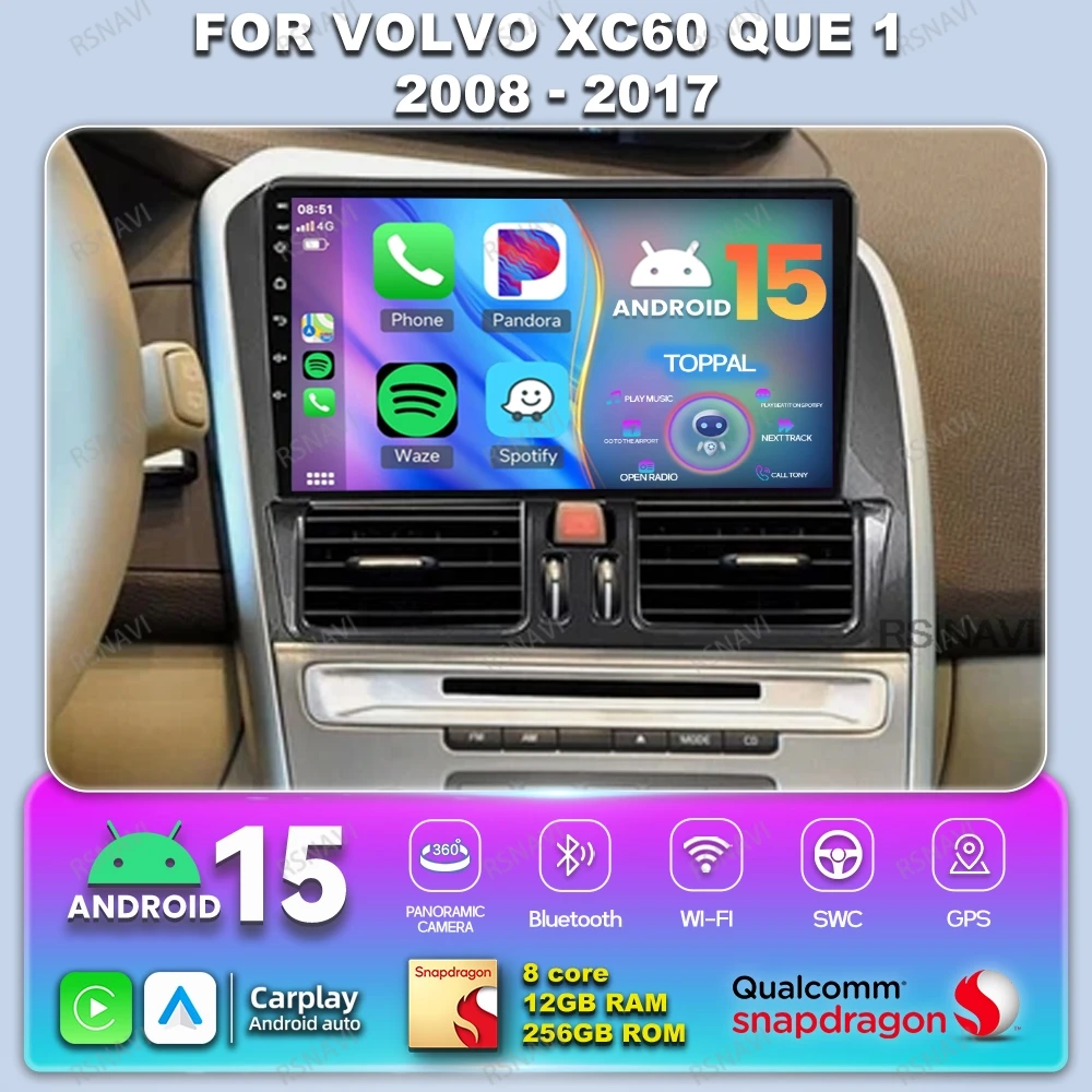 Radio de coche Android 15 para Volvo XC60 Que 1 2008 2009 - 2016 2017 IPS Multimedia AUTO Carplay DVD Viedo Player Qualcomm estéreo DSP