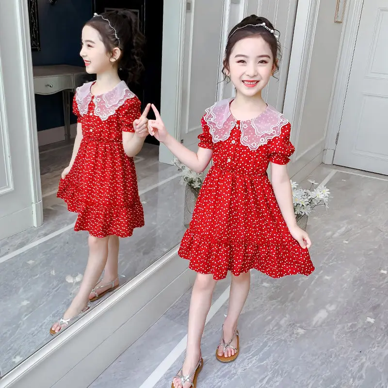 

Red Girls Dress 2-3-10T Kids Summer Princess Dress Lace Embroidery Birthday Wedding Party Dress Kids Autumn Clothing