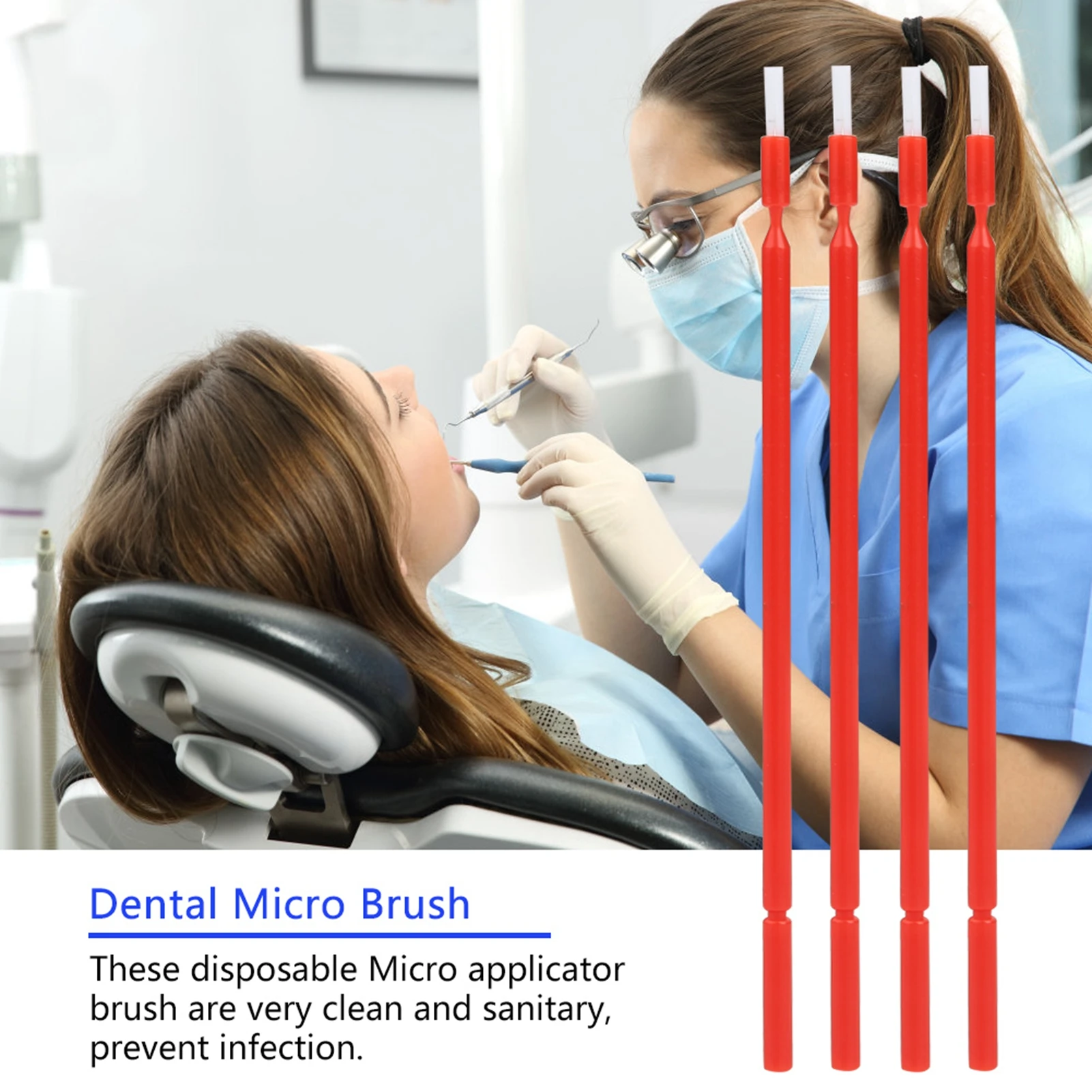 100 Uds. Microcepillo Dental desechable mango largo hisopo para untar barniz de fluoruro cepillo eficiente y preciso accesorios de cuidado bucal