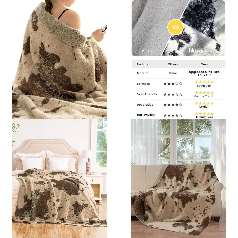 

Ультрамягкий уютный плед с коровьим принтом, легкий плюшевый плед для дивана или кровати, 60x80 дюймов, коричневый