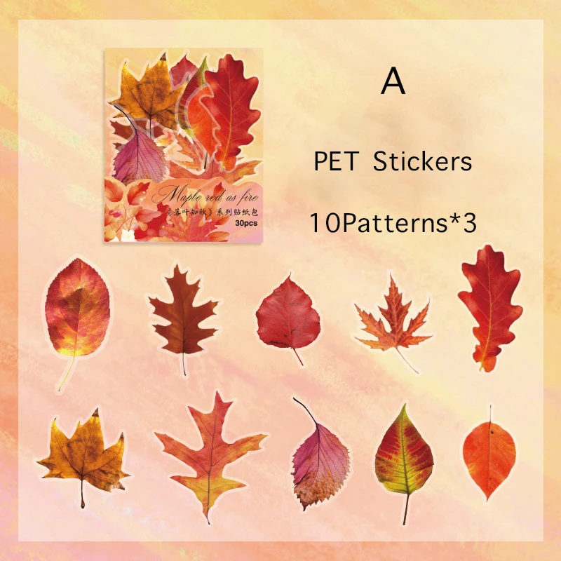 Journamm 30pcs/pack PET Decor Stickers Autumn Leaf DIY Scrapbooking Planner Collage Diary Supplies Aesthetics Sticker Stationery