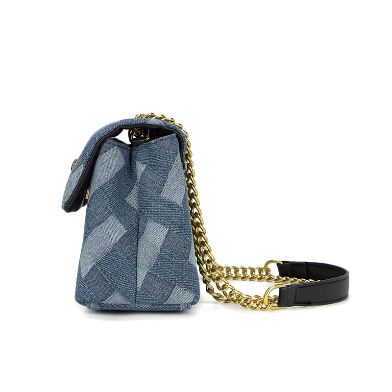 KURT GEIGER LONDON Women Shoulder Bag Patchwork Cross Body Bag Street Shoot Chic Denim Bag Wash Denin Weave Print Crossbody Bag