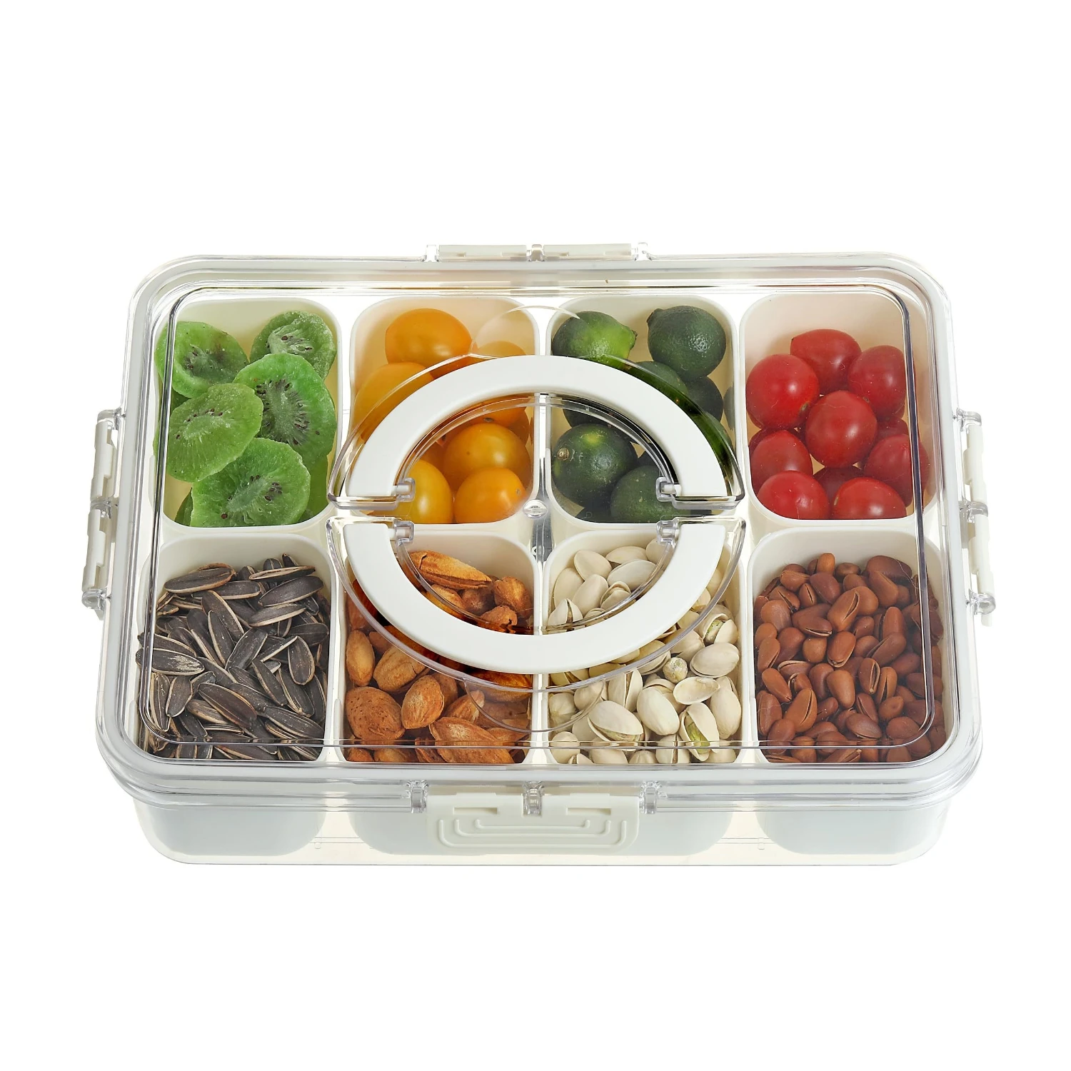 Separate Tray with Lid and Handle Portable Snack Box with 8 Compartments, Snack Container, Suitable for Parties, Vegetables, Fru