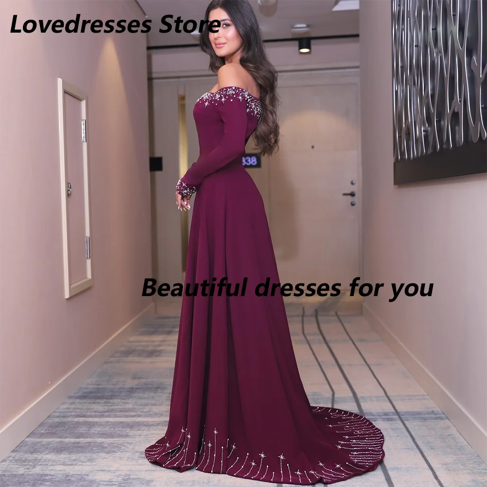 Damen-Abendkleid, maßgeschneidert, schulterfrei, U-Boot-Ausschnitt, Perlenstickerei, bodenlang, A-Linie, saudi-arabische Ballkleider, formelles Anlasskleid