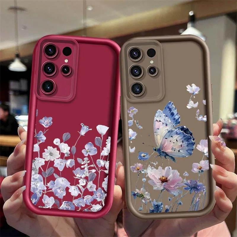 Watercolor Butterfly Pink Flowers For Samsung Galaxy S26 S25 S24 S23 S22 S21 S20 Ultra Plus FE 5G Eye Ladder Phone Case Gift