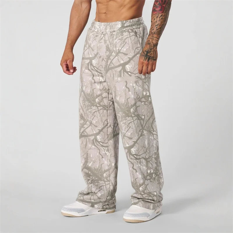 New Jogger Straight Trendy Fitness Pants Men\'s Camouflage Wide Leg Pants Breathable running sweatpants loose men trousers