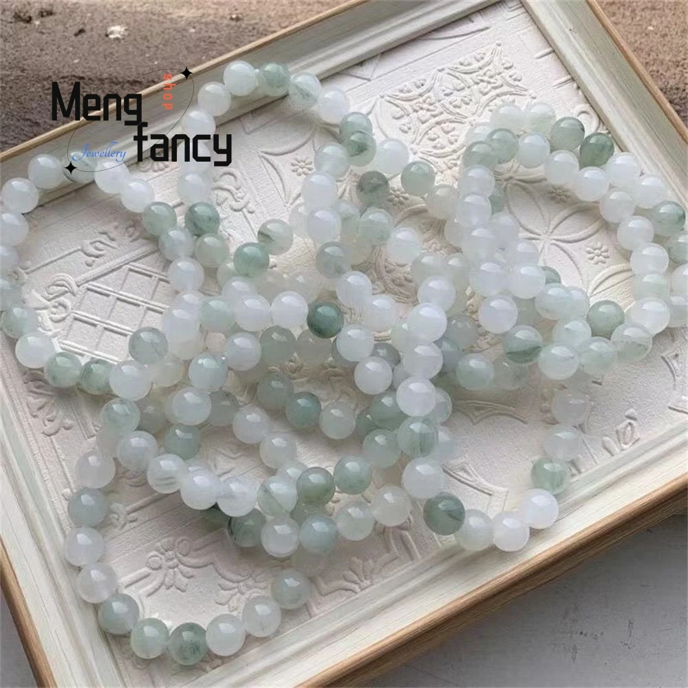 Natural Tianshan Cui Golden Silk Jade Round Beads Floating Flowers Bracelet Exquisite Simple Best Selling Couple Fashion Jewelry