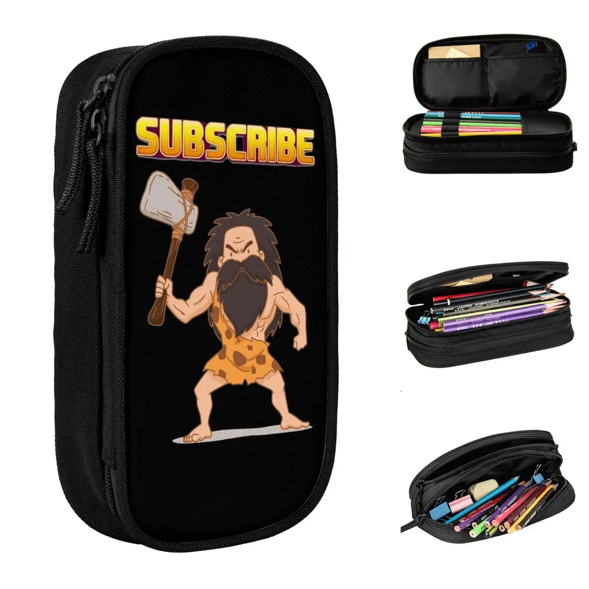 Cavey Stone Age Subscribe Captain Caveman Pen Box Double Layer Large-capacity School Accessories Pencil Bag Suprise Gift