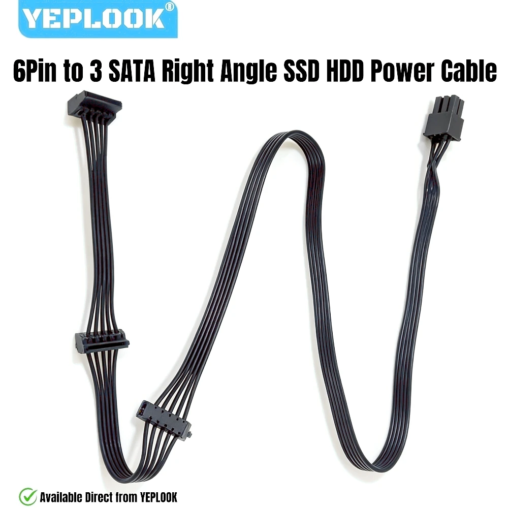 

YEPLOOK 6Pin to 3x SATA Right Angled, HDD SSD Power Cable for Corsair HX1200, HX1000, HX850, HX750 Platinum Type 4 Modular Power