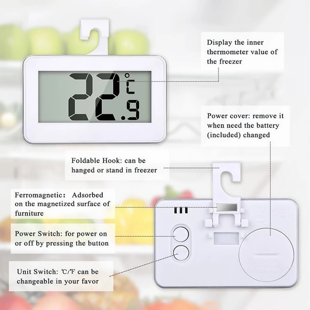 LCD Digital Thermometer Precision Fridge Freezer With Adjustable Stand Magnet Screen Waterproof Refrigerator Thermometer Tool