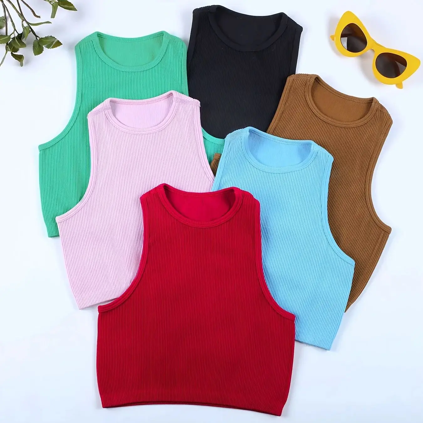 Summer Fashion Women Sexy Slim Sport Tops Round Neck Sleeveless Nylon Ladies Elastic Streetwear Tank Vest
