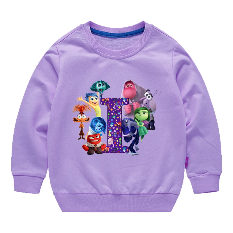 Disney Inside Out 2 Girls Cartoon Printed Sweatshirt Autumn Kids Anime Cute Tops Children Long Sleeve Clothing Casual Pullover