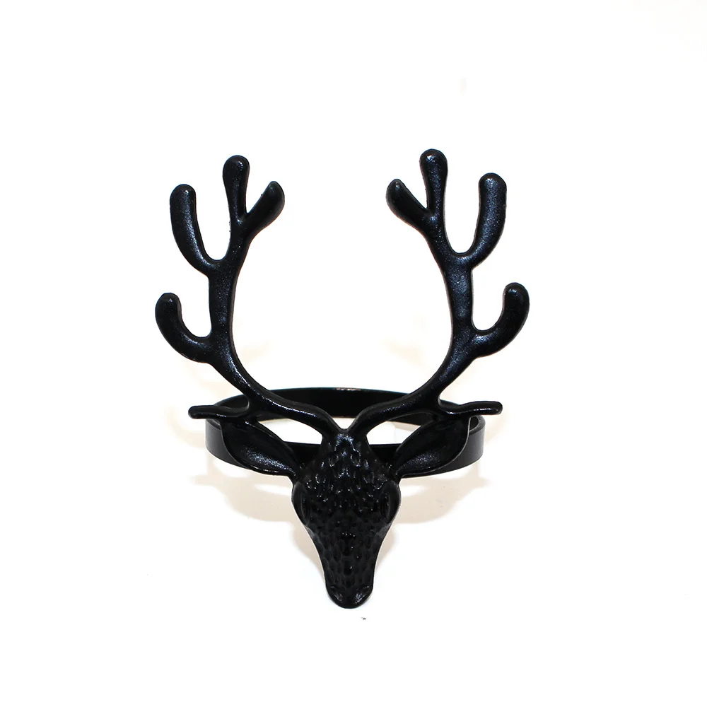 6Pcs Black Deer Head Napkin Rings Christmas Napkin Ring Holders Reindeer Napkin Buckle for Halloween Dinners Party Wedding Table