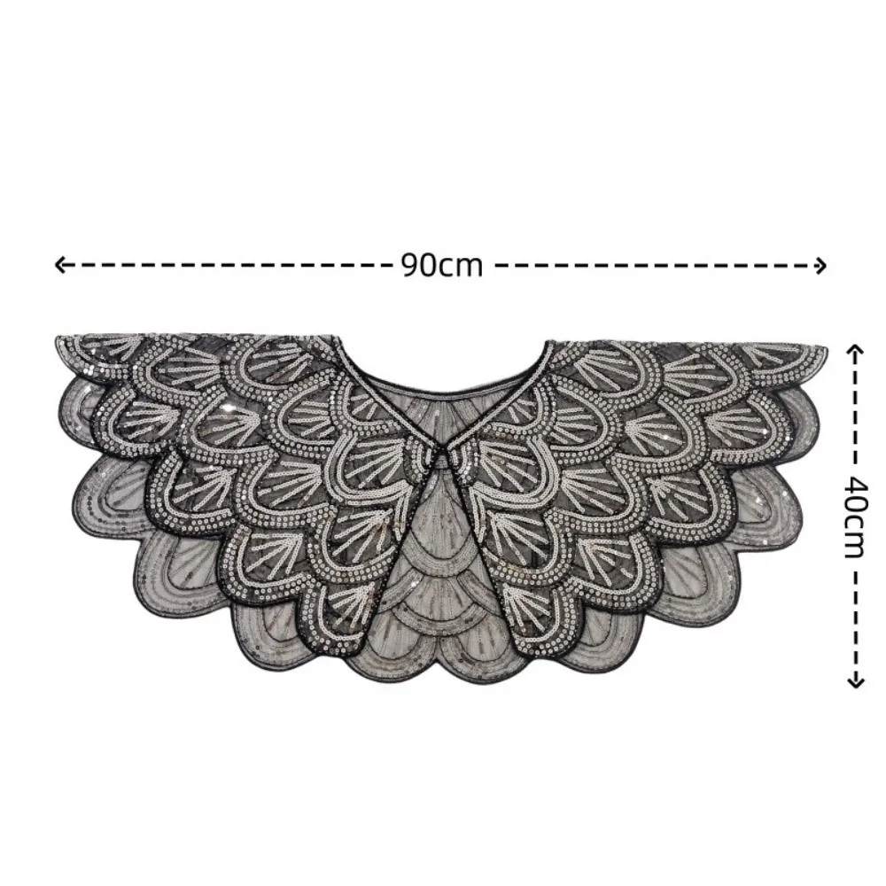 Elegant Ruffle Design Poncho Coat Mesh V-neck Short Cape See-through Blingbling Sequins Flapper Shawl Wrap