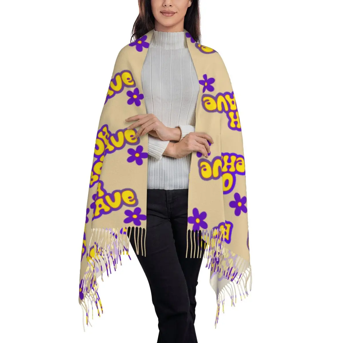 Austin Powers Oh Behave Scarf Tassel Scarves Women Soft Warm Shawls and Wraps Long Fall Winter Shawl Wrap