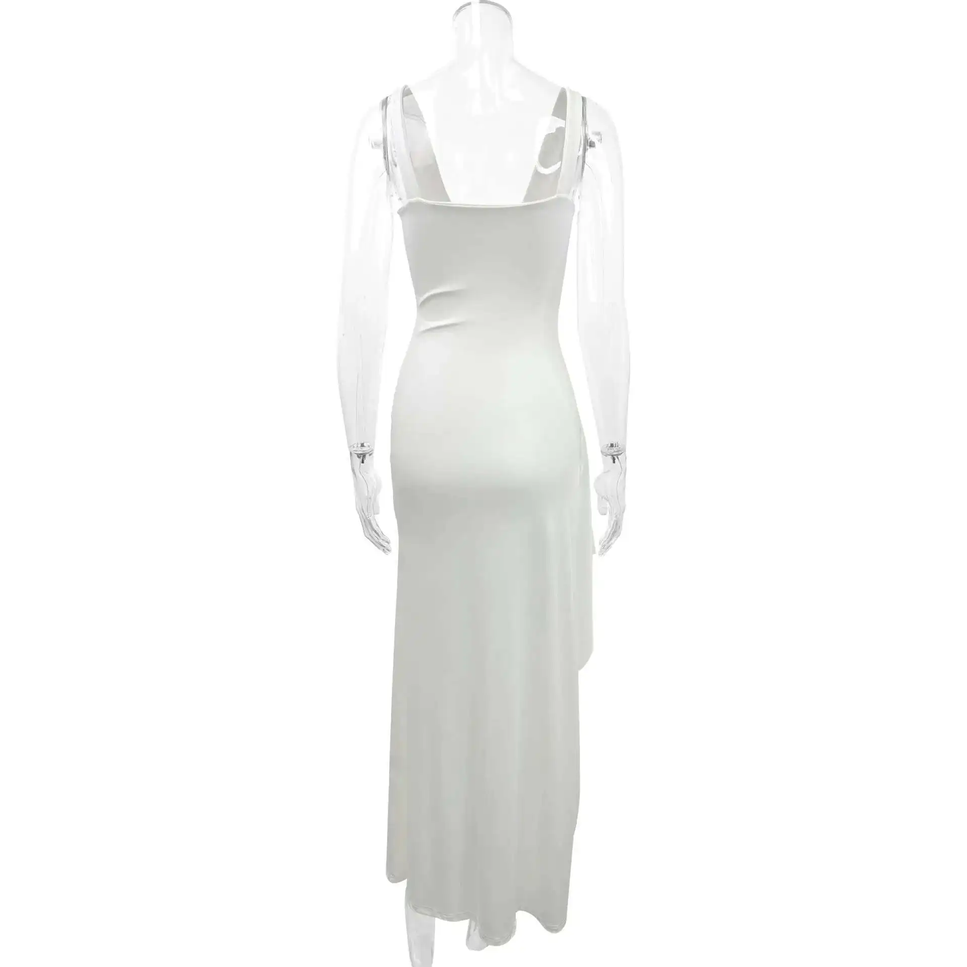 sexy club feestjurken vrouwen 2023 zomer ruches lange jurk elegante mouwloze backless v-hals split bodycon vestidos wit