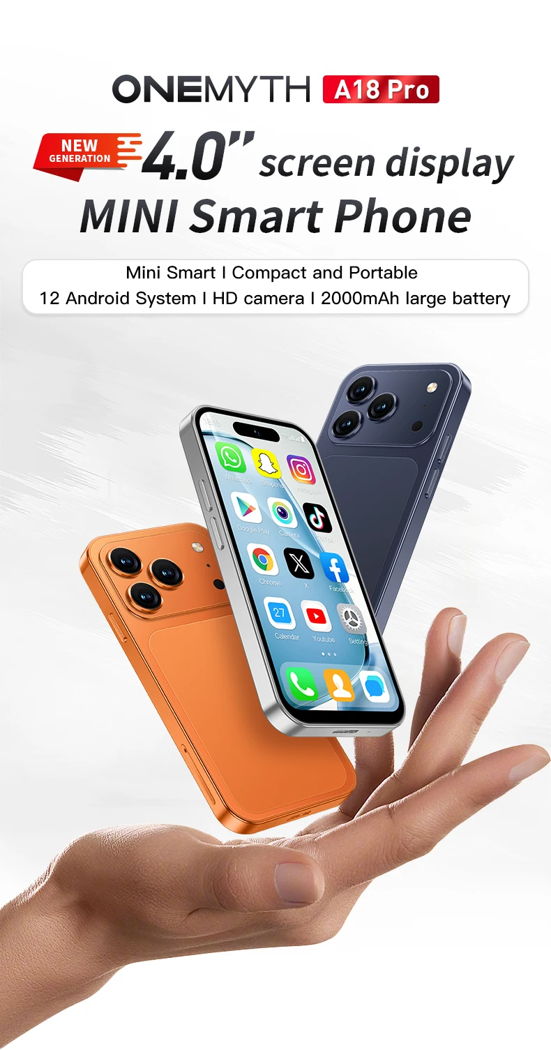 ONEMYTH A18 Pro Mini Smartphone Quad Core 2GB RAM 16GB ROM LTE 4G Dual SIM Type-C Android CellPhone Face Unlock